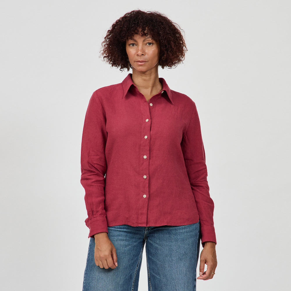 The Linen Shirt in 100% Linen 160GSM, Beaujolais