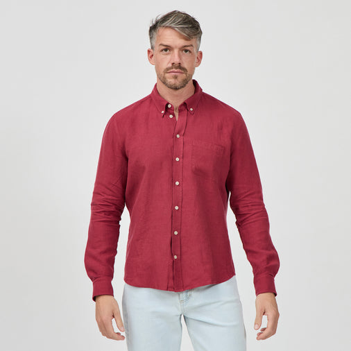 The Linen Shirt in 100% Linen 160GSM, Beaujolais