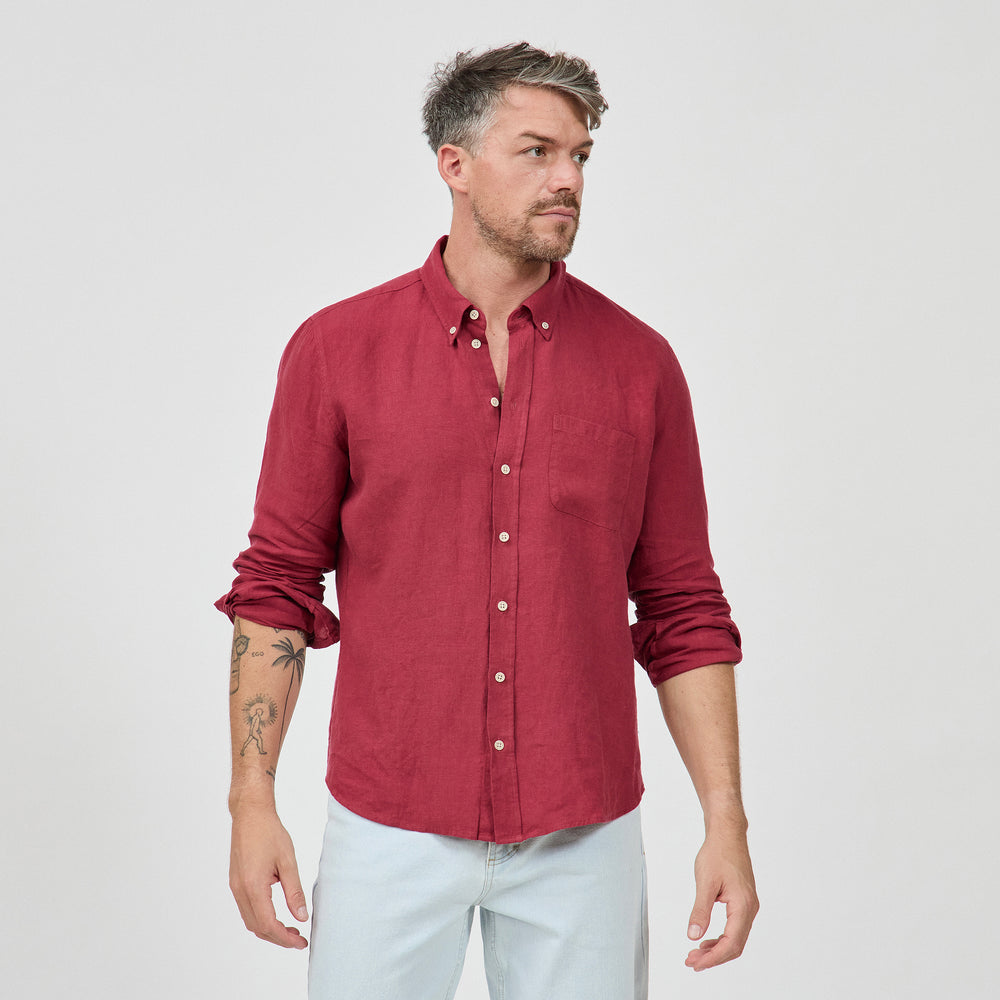 The Linen Shirt in 100% Linen 160GSM, Beaujolais