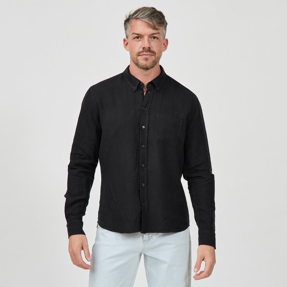 The Linen Shirt in 100% Linen 160GSM, Black