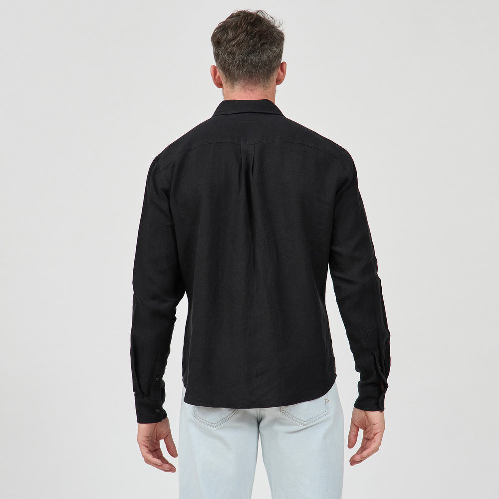 The Linen Shirt in 100% Linen 160GSM, Black