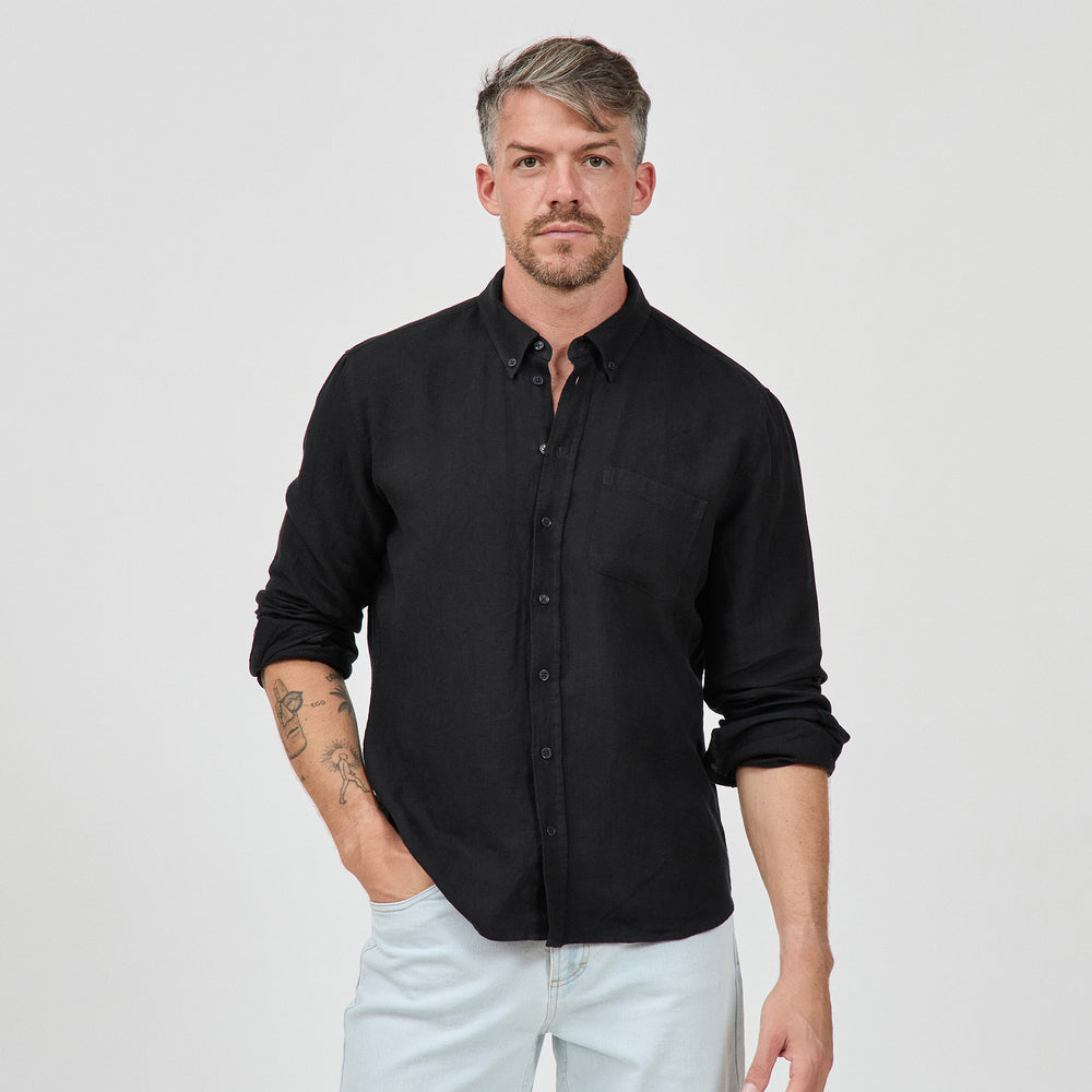 The Linen Shirt in 100% Linen 160GSM, Black