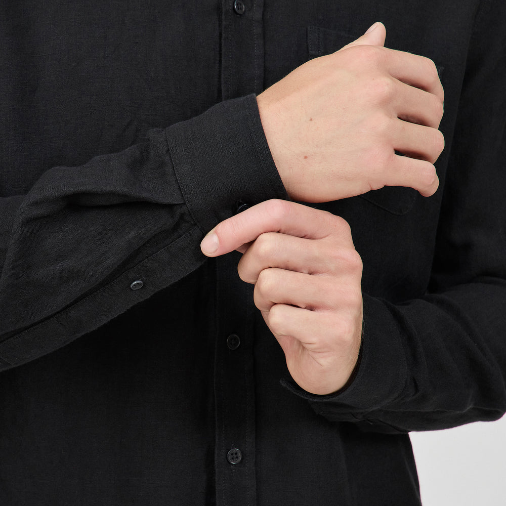 The Linen Shirt in 100% Linen 160GSM, Black