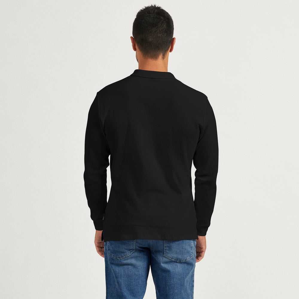 The Long Pique Polo in 100% Organic Cotton 200GSM, Black