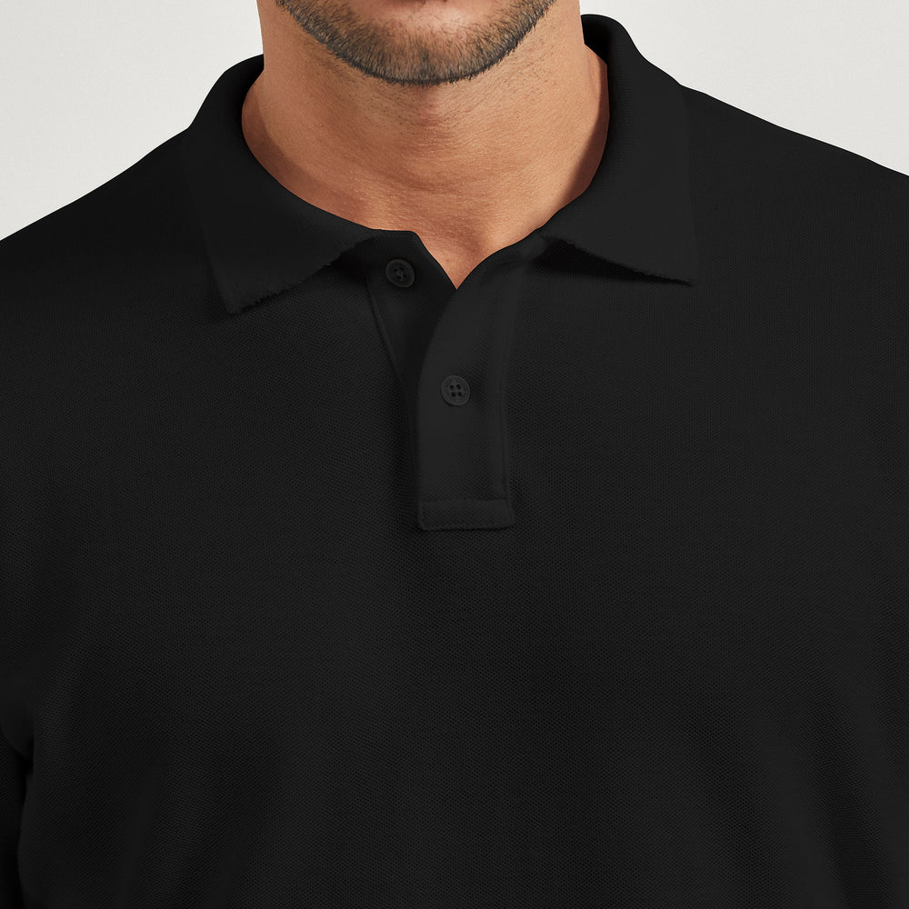 The Long Pique Polo in 100% Organic Cotton 200GSM, Black