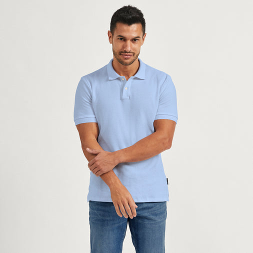 The Pique Polo in 100% Organic Cotton 200GSM, Chambray Blue